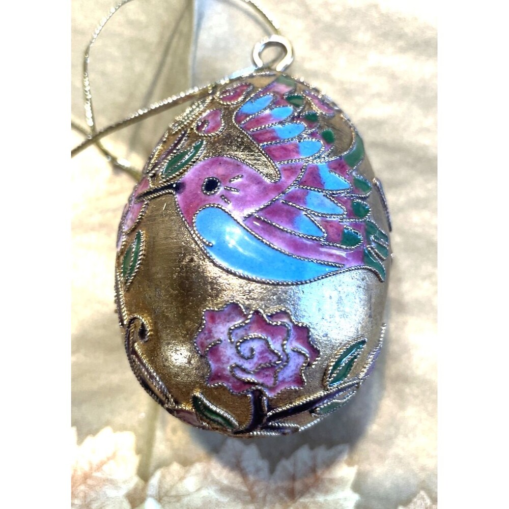 Vintage Hummingbird Ornament Cloisonne Gold Tone